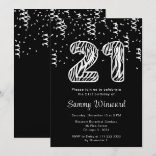 Invitación 21 Globos de impresión de cebra de cumpleaños con 