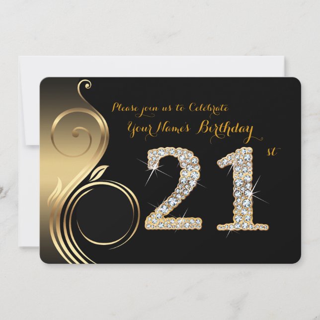 Invitación 21,Invitación por cumpleaños,Diamante número,Foto (Anverso)