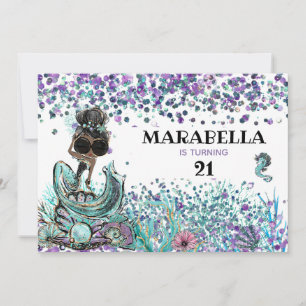 Invitación *~* 21 Mermaid LUXE GLAM Bajo Fiesta de Cumpleaños