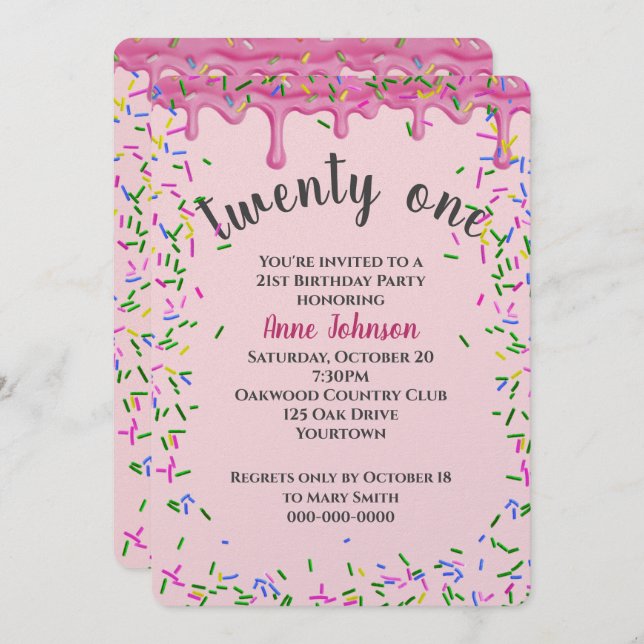 Invitación 21 Nacimientos De Hielo Rosa Y Espolvorines (Anverso / Reverso)