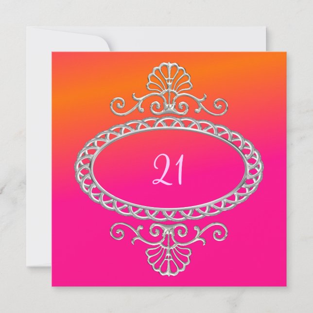 Invitación 21 Naranja rosado de cumpleaños tinte y plata Meta (Anverso)