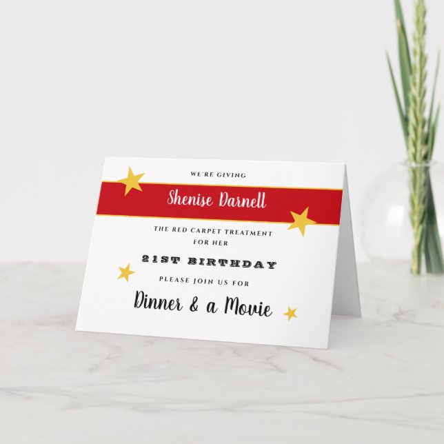 Invitación 21° o cualquier Fiesta de cine y cena divertida de (Anverso)