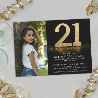 Invitación 21 purpurina de oro 21ª foto personalizado de cump