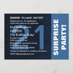 Invitación 21° SORPRESA Fiesta de Cumpleaños Azul Medianoche