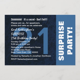 Invitación 21° SORPRESA Fiesta de Cumpleaños Azul Medianoche