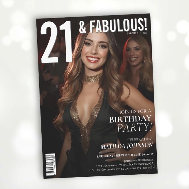 Invitación 21 y Fabulous Magazine tapa 21st Birthday (21 and Fabulous Magazine Cover 21st Birthday Invitation
)