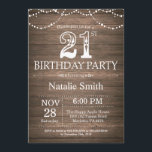 Invitación 21ras luces rústicas de la secuencia de la<br><div class="desc">21ra invitación rústica del cumpleaños con los antecedentes de madera rústicos. Luces de la secuencia. Vintage del país retro. Cumpleaños adulto. Cumpleaños masculino de los hombres o de las mujeres. Para el arreglo para requisitos particulares adicional, haga clic por favor el "personalizar él" botón y utilice nuestra herramienta de diseño...</div>