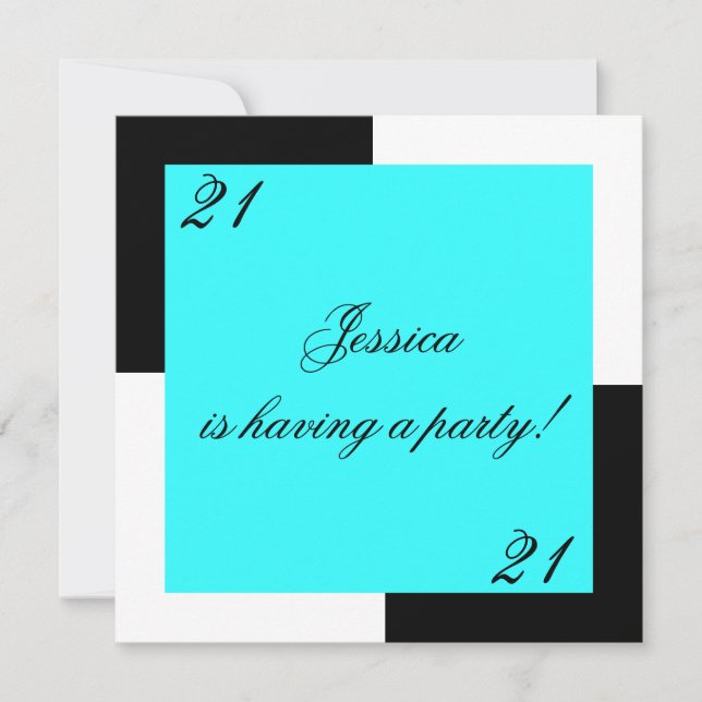 Invitación 21ro azul simple de la fiesta de cumpleaños de la (Anverso)