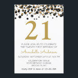 Invitación 21ro Confeti negro de la chispa del purpurina del<br><div class="desc">Celebre su celebración del cumpleaños con esta habitación negra del diseño del confeti de la chispa del purpurina del oro del 21ro cumpleaños.</div>