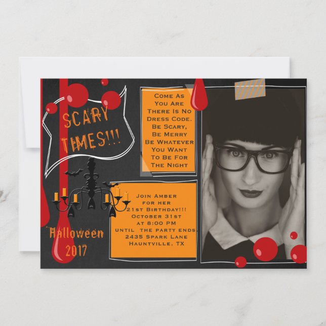 Invitación 21ro cumpleaños asustadizo Halloween con la (Anverso)