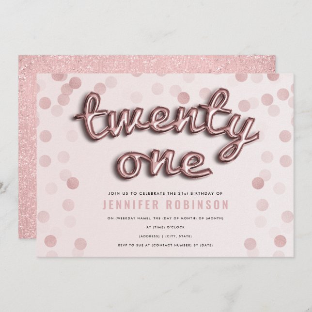 Invitación 21ro cumpleaños del oro de Rubor del purpurina (Anverso / Reverso)