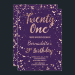 Invitación 21ro cumpleaños del oro del confeti de las<br><div class="desc">21ro cumpleaños de las falsas del oro salpicaduras color de rosa del confeti. Una 21ra invitación moderna de la fiesta de cumpleaños con la falsa invitación color de rosa moderna, original y simple del efecto metalizado de oro con confeti color de rosa del oro salpica y tipografía escrita mano del...</div>