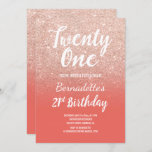 Invitación 21ro cumpleaños del oro del purpurina de los<br><div class="desc">Falso ombre color de rosa del purpurina del oro en la 21ra invitación moderna de la fiesta de cumpleaños del cumpleaños A de los salmones 21ra con la falsa invitación color de rosa moderna, original y simple del purpurina del oro y tipografía escrita mano del cepillo del estilo en un...</div>