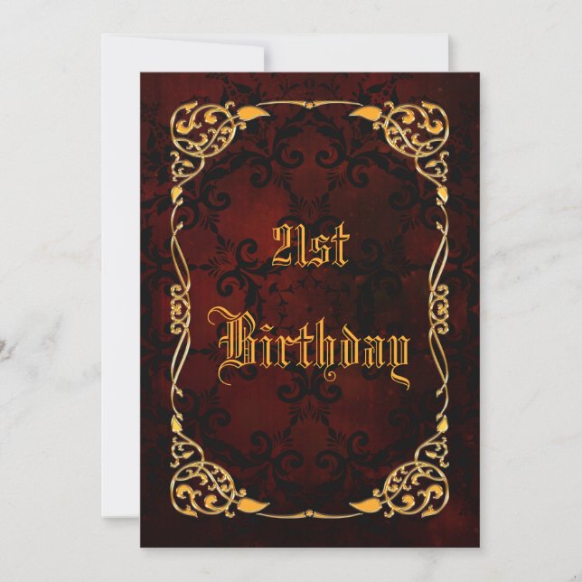 Invitación 21ro cumpleaños enmarcado oro gótico (Anverso)