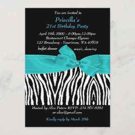 Invitación 21ro Fiesta de cumpleaños, cebra, blanco negro de