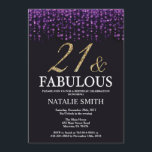 Invitación 21ro Púrpura del cumpleaños y purpurina del oro<br><div class="desc">21ro Invitación del cumpleaños. Veinte uno y fabulosos. Purpurina negro de la púrpura y del oro. Fiesta de cumpleaños adulta. Para los hombres o las mujeres. Para el arreglo para requisitos particulares adicional, haga clic por favor el "personalizar él" botón y utilice nuestra herramienta de diseño para modificar esta plantilla....</div>