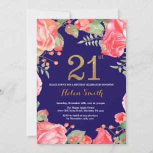 Invitación 21ro purpurina floral rojo del oro de la