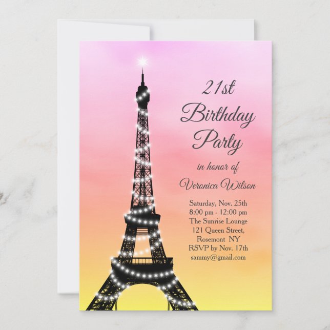 Invitación 21ro rosa/coral chispeantes del cumpleaños de la (Anverso)