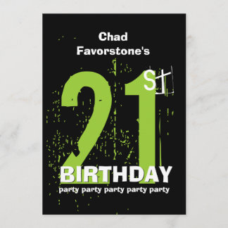 Invitación 21ro W1797A verde y negro de la fiesta de