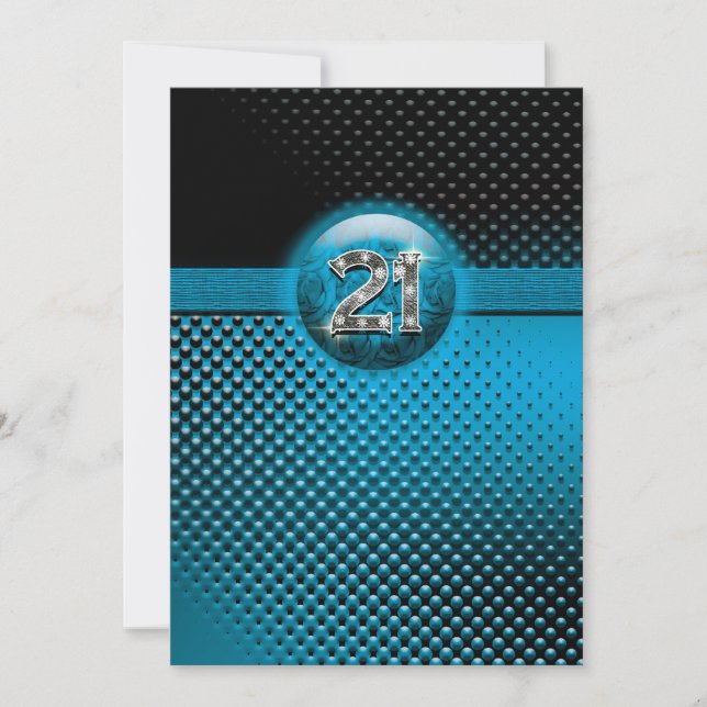 Invitación 21ros puntos retros 5x7 del negro azul (Anverso)