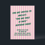 Invitación 21st Birthday Bash Pink Green Retro Stripes Party<br><div class="desc">This birthday invitation features bold green lettering on soft pink and cream stripes for a playful, retro-inspired look. Designed to celebrate a 21st birthday in a fun, confident way, it’s perfect for bar parties, milestone celebrations, and lively nights out with friends. The text and event details are fully customizable to...</div>