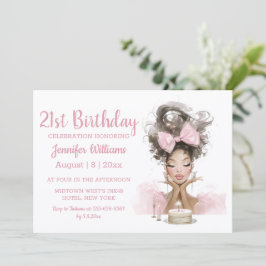 Invitación  21st birthday watercolor pink dress stylish party