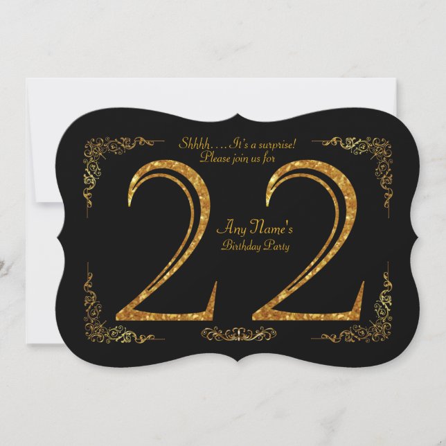 Invitación 22.ª fiesta de cumpleaños 22,gran Gatsby, negro y  (Anverso)