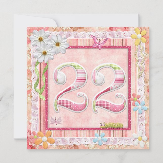 Invitación 22.ª fiesta de cumpleaños estilo scrapbooking (Anverso)
