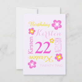 Invitación 22 años flor gráfico sorpresa rosa amarillo