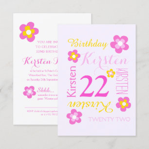 Invitación 22 años flor gráfico sorpresa rosa amarillo