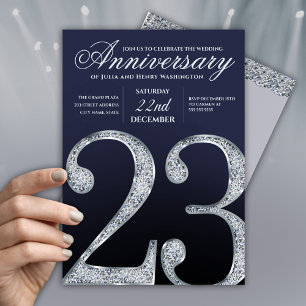 Invitación 23º Aniversario Diamante Plateado Años Azul Oscuro