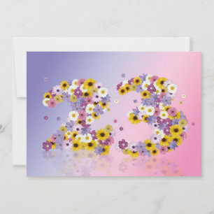 Invitación 23.ª fiesta de cumpleaños, con letras con flores