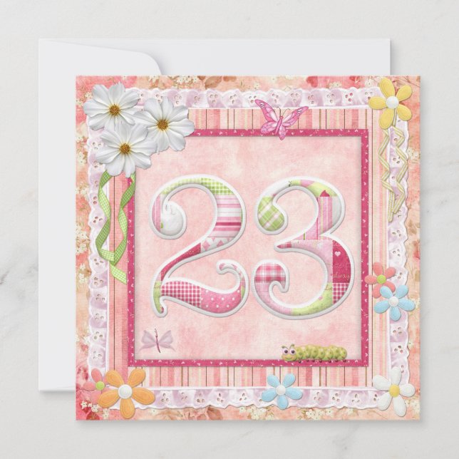 Invitación 23.ª fiesta de cumpleaños estilo scrapbooking (Anverso)