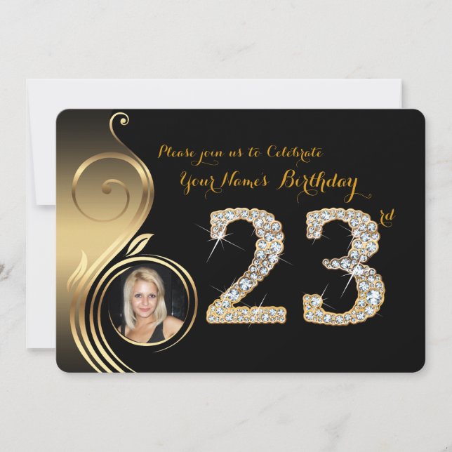 Invitación 23,Invitación por cumpleaños,Diamante número,Foto  (Anverso)
