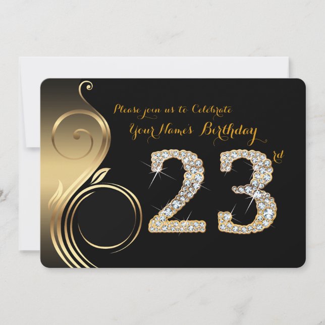 Invitación 23,Invitación por cumpleaños,Diamante número,Foto (Anverso)
