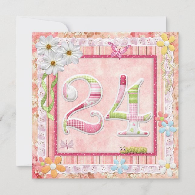 Invitación 24.ª fiesta de cumpleaños estilo scrapbooking (Anverso)