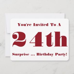 Invitación 24.ª fiesta de cumpleaños sorpresa Invite, rojo y 