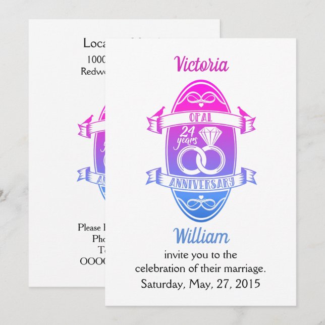 Invitación 24 Aniversario del 24º boda del opal tradicional (Anverso / Reverso)