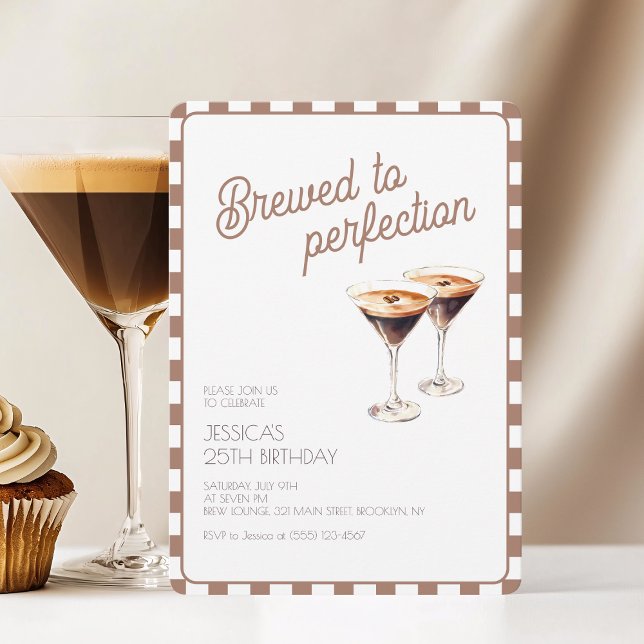 Invitación 25ª Fiesta de Cumpleaños Marrón de Espresso Martin (25th Espresso Martini Brewed Brown Birthday Party Invitation)