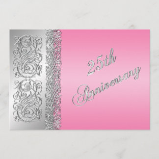 Invitación 25º Aniversario Adornos de Plata con Rosa