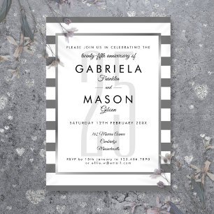 Invitación 25º Aniversario de Boda Art Déco Franja de Plata
