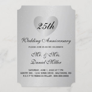 Invitación 25º Aniversario de Boda Corazón de Plata