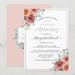 Invitación 25º Aniversario de Boda, Floral de Melocotón de la