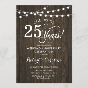 Invitación 25º Aniversario de Boda - Madera Rústica