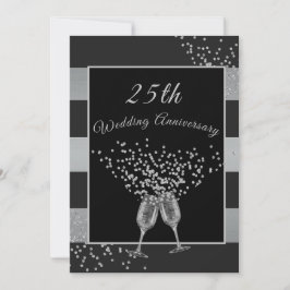 Invitación 25º Aniversario de Boda Negro Plateado Chic Elegan
