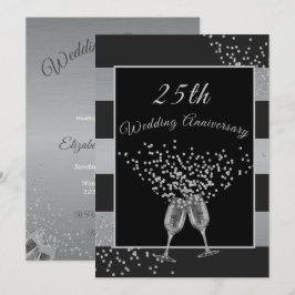 Invitación 25º Aniversario de Boda Negro Plateado Chic Elegan