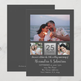 Invitación 25º Aniversario de Boda Personalizado Gris Plata