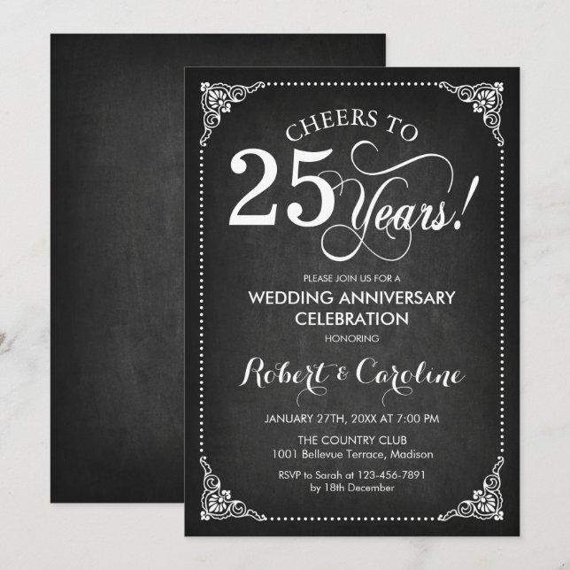Invitación 25º Aniversario de Boda - Pizarra Blanca (Anverso / Reverso)