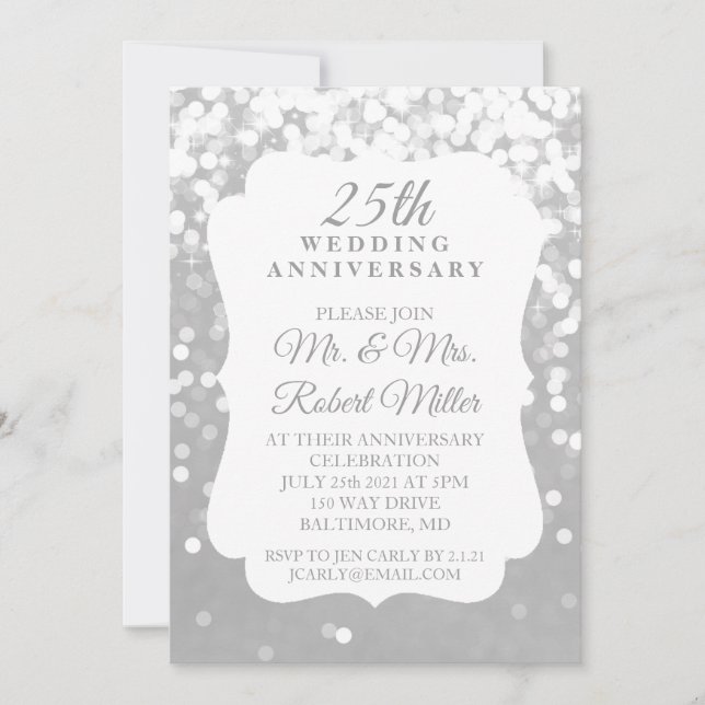 Invitación - 25º Aniversario de Boda Plata Brillan (Anverso)