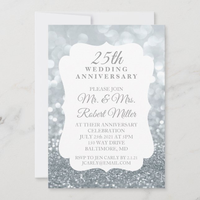 Invitación - 25º Aniversario de Boda Plateado Bril (Anverso)